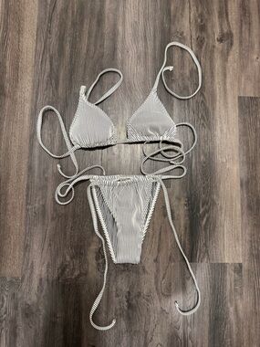 Striped Black & White Triangle Bikini Set